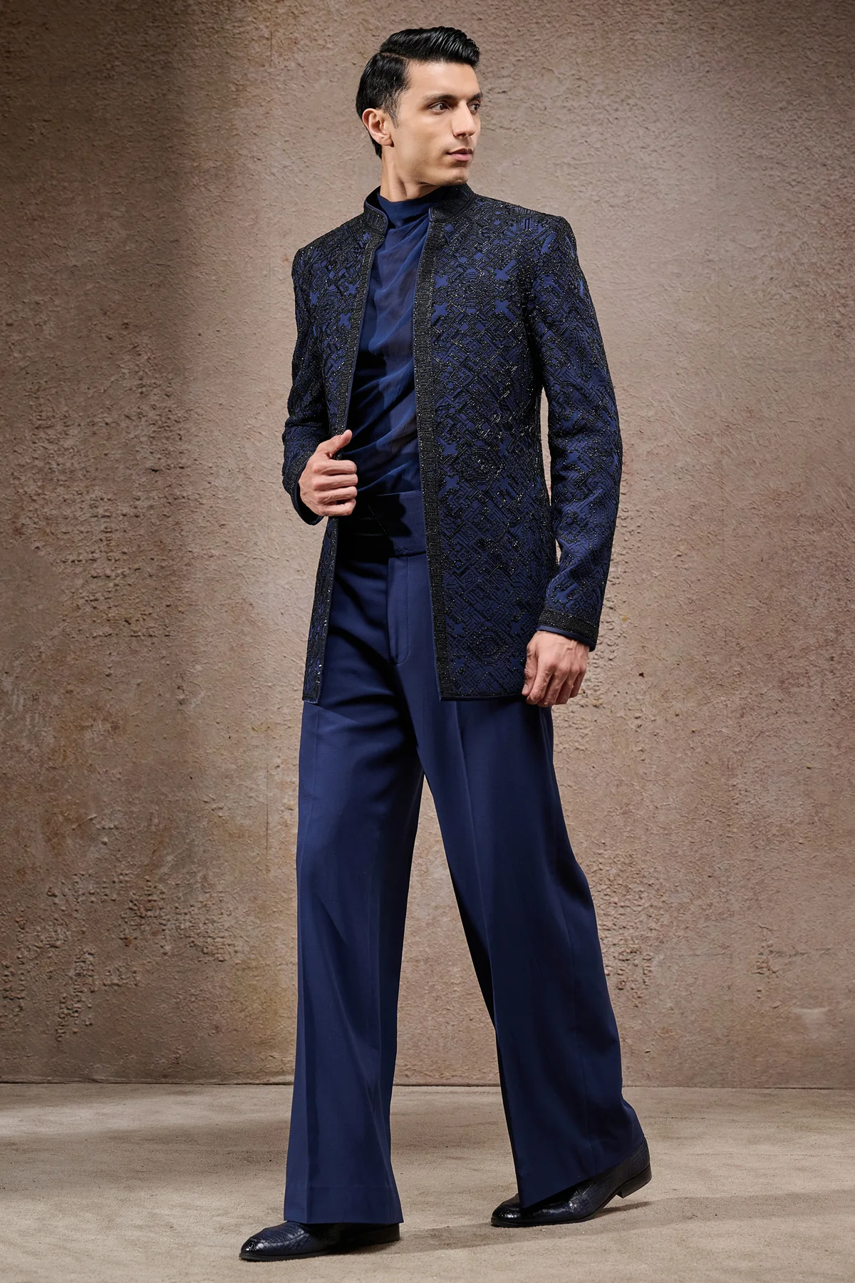 Abstract Embroidered Tonal Bandhgala Set - Image 2