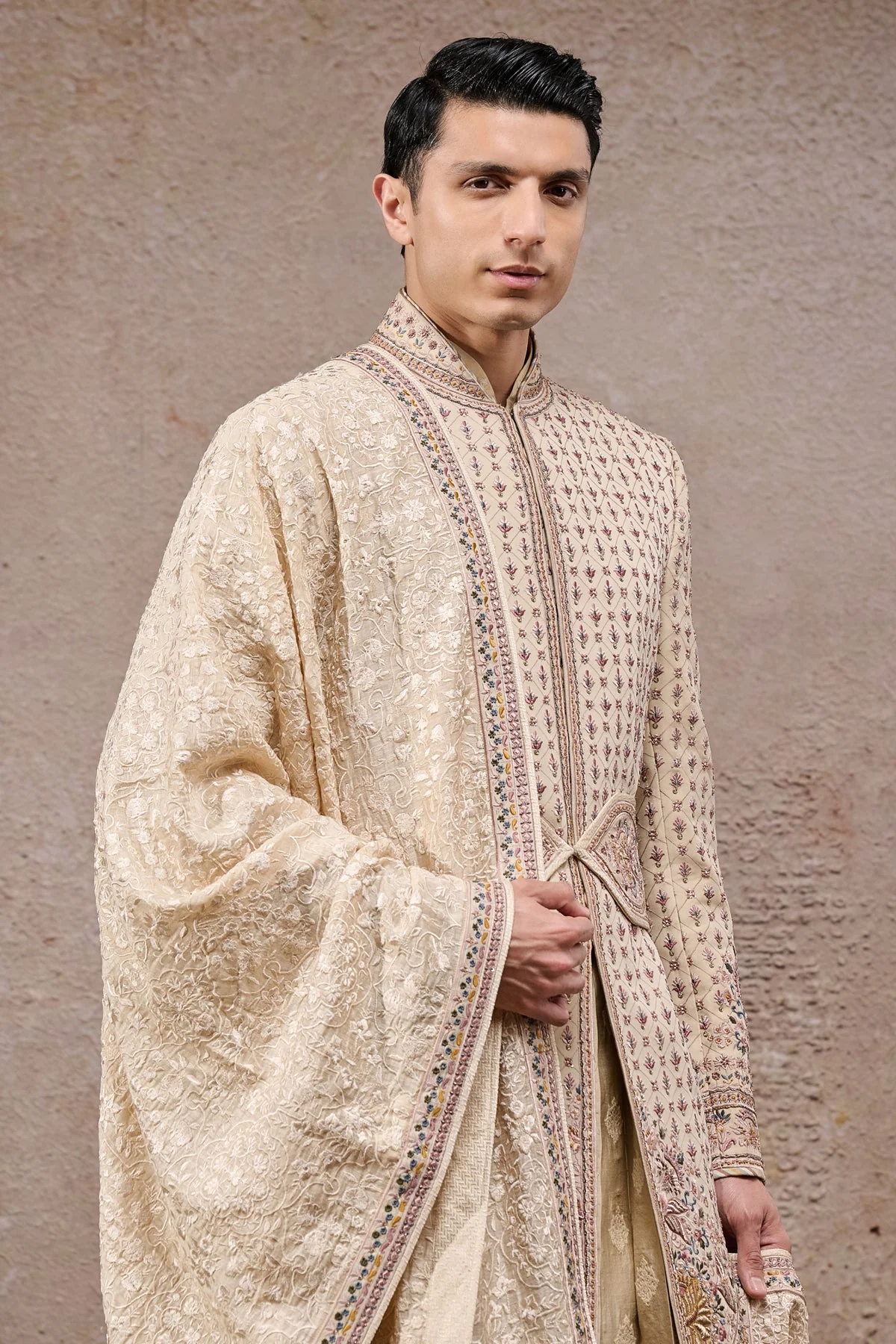All Over Thread Embroidered Groom Sherwani Set - Image 3