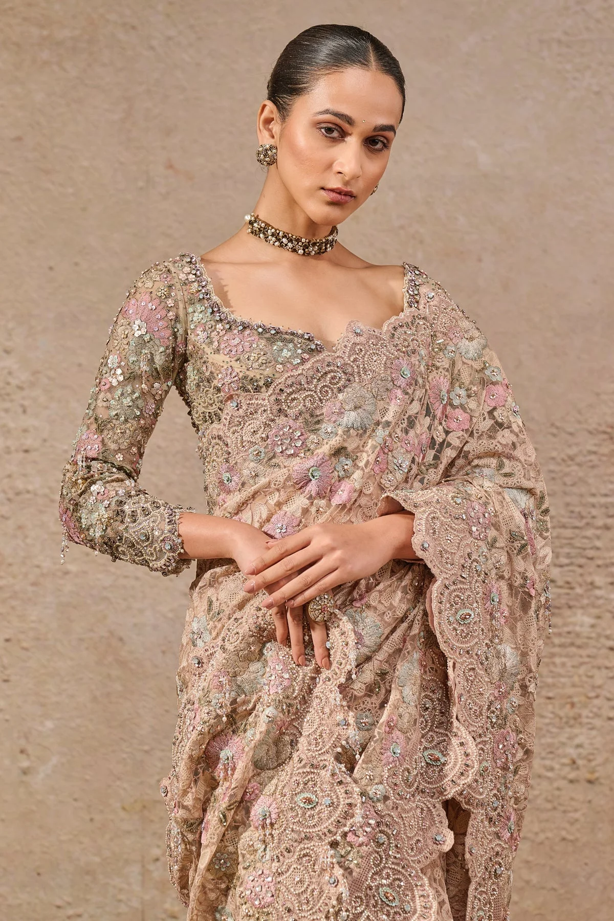 Bloom Hand Embroidered Saree - Image 3