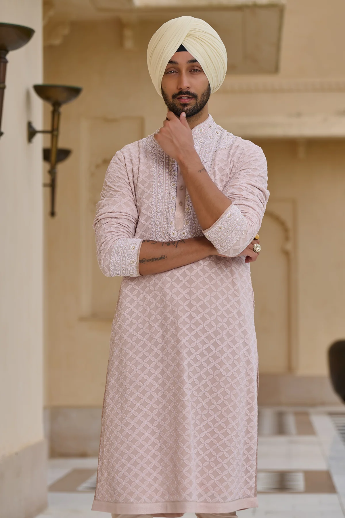 Chikankari Kurta Set with Pearl Detailing - Image 3