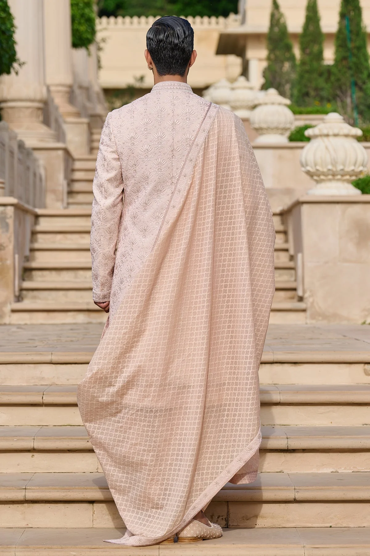 Chikankari Sherwani Set with Dhoti - Image 7