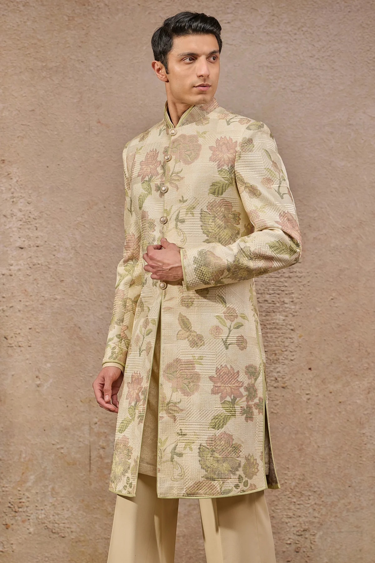 Classic Floral Motif Sherwani - Image 2