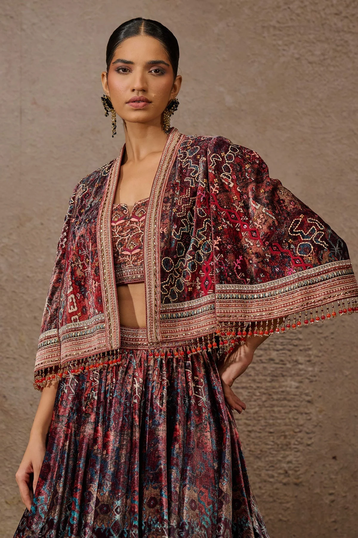 Classic Printed Cape Lehenga Set - Image 3