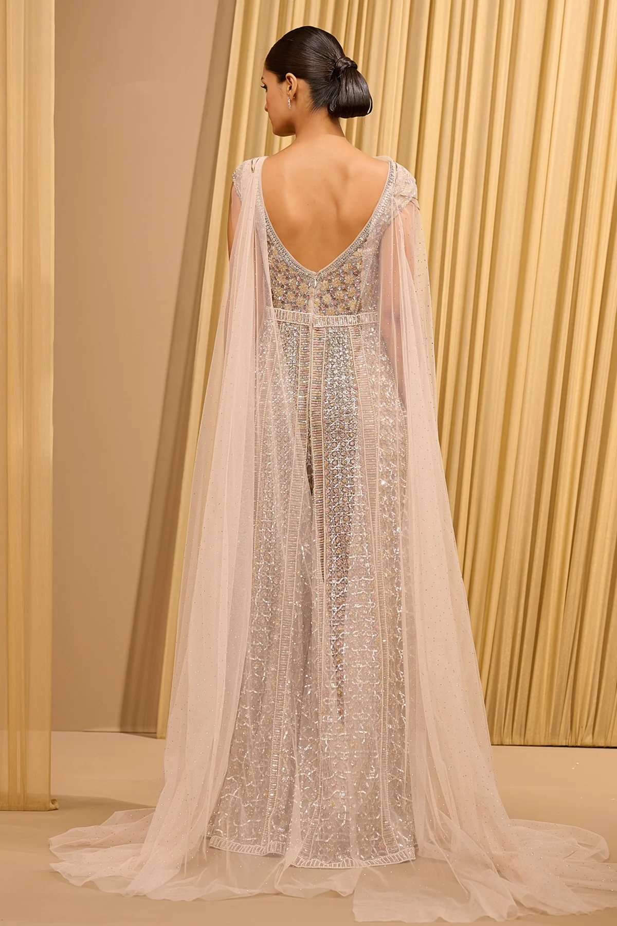 Crystal Embellished Jumpsuit With Cape - Image 4