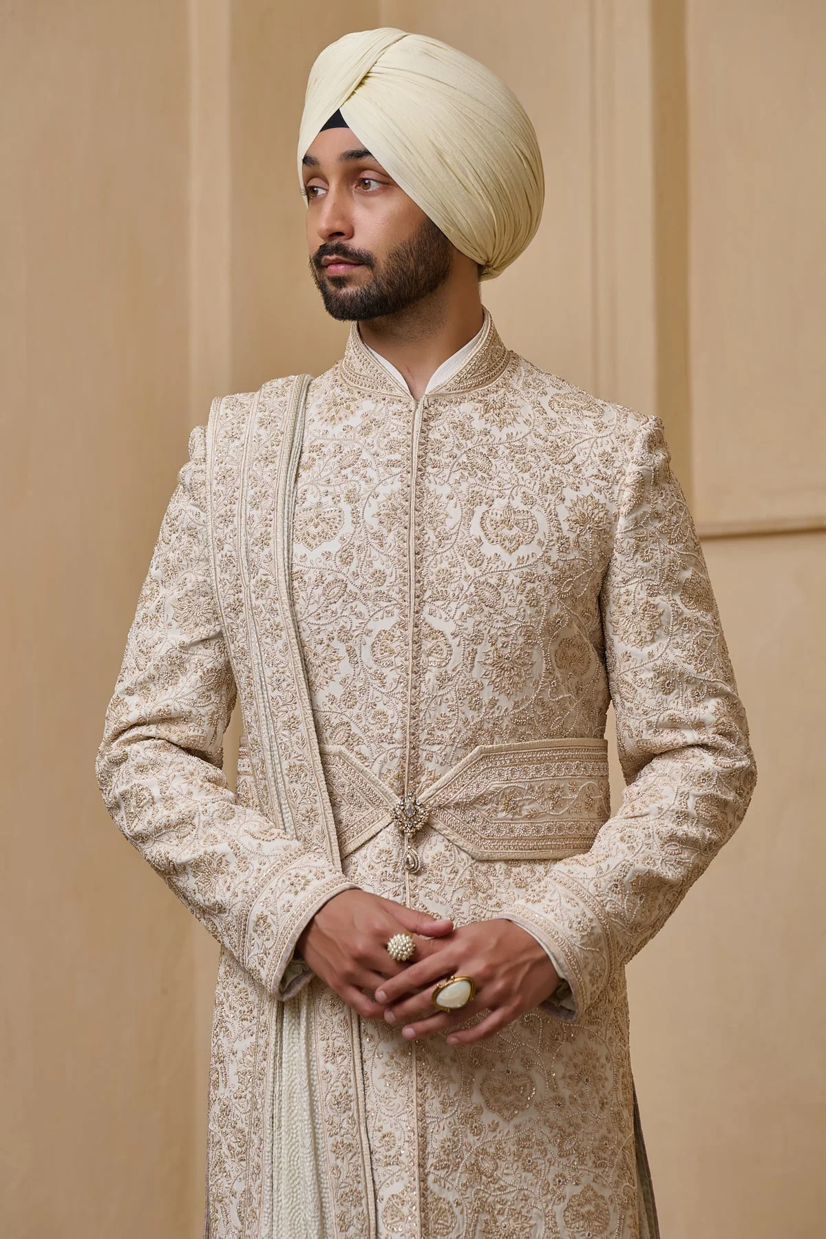 Dori Embroidered Sherwani Set with French Knot Detailing - Image 4