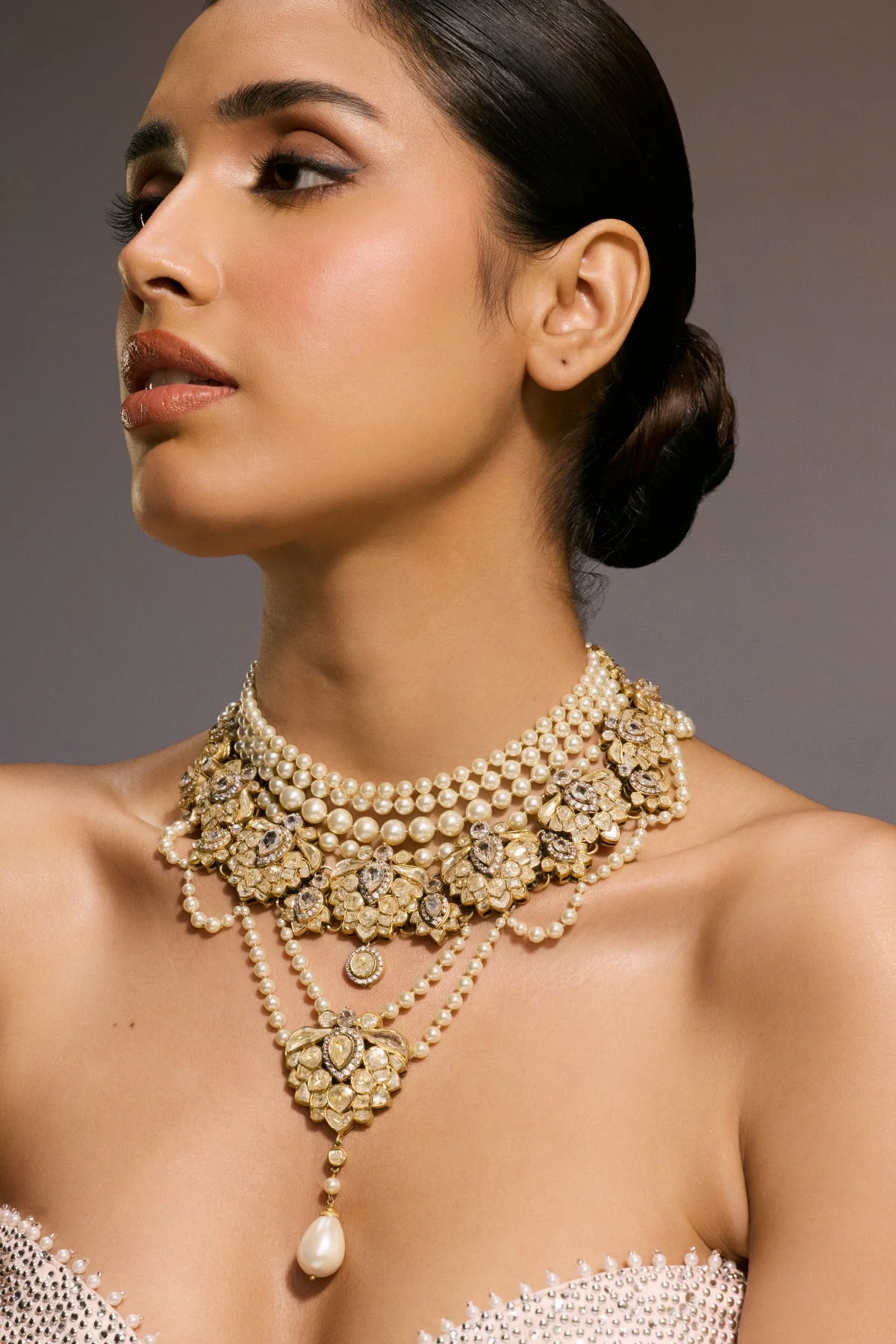 Draped Pearl Crystal Neckpiece - Image 2