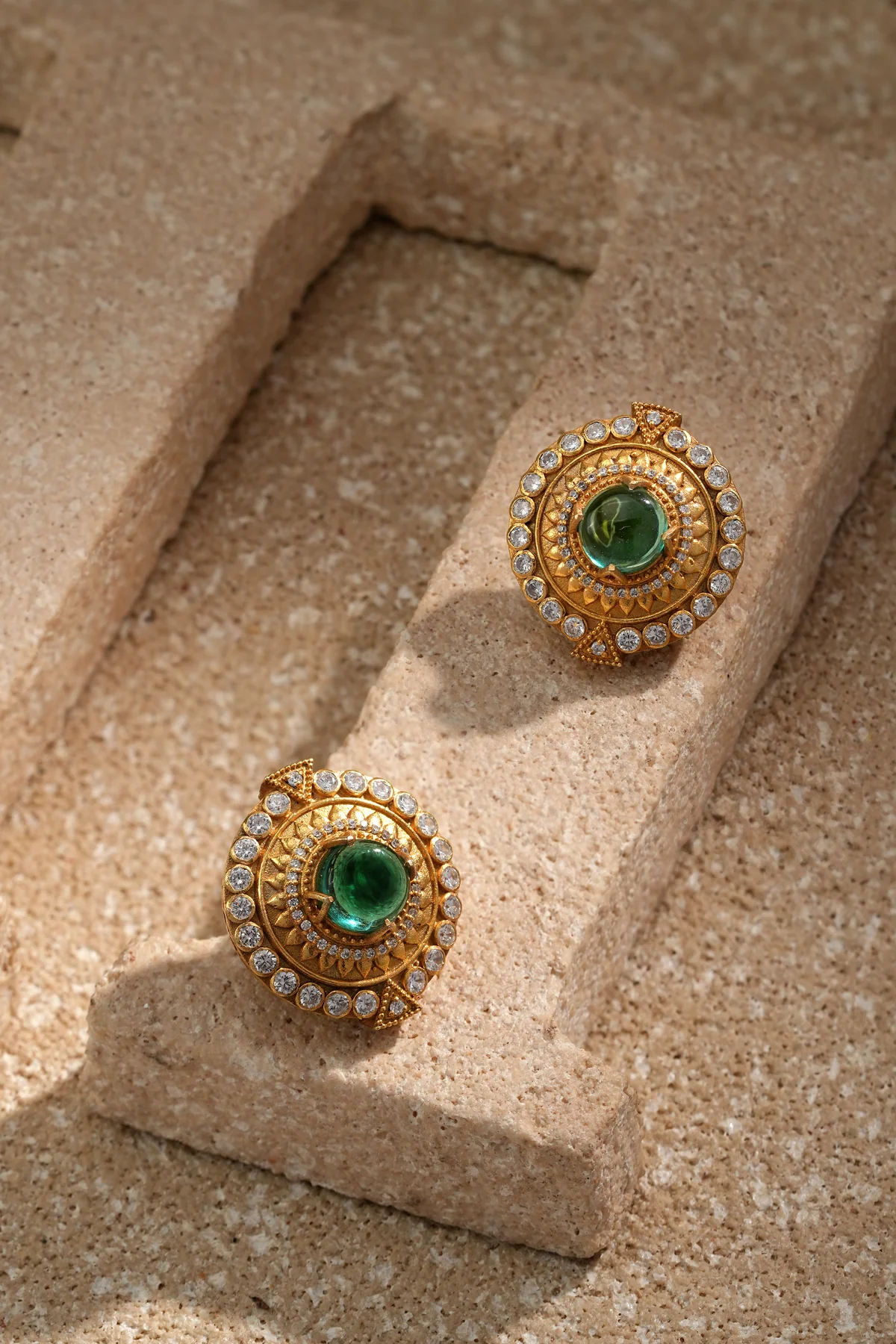 Emerald Cabochon Round Studs - Image 3