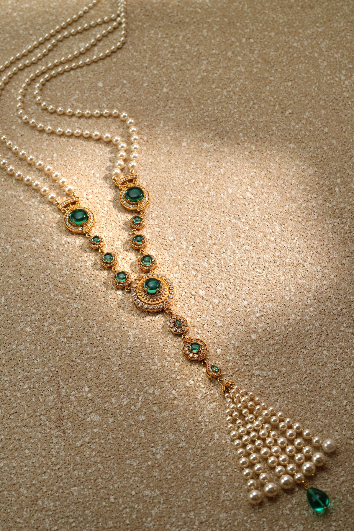 Emerald Silver Long Necklace - Image 4