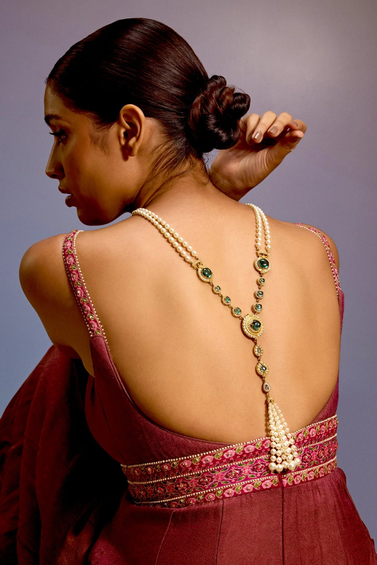 Emerald Silver Long Necklace - Image 3