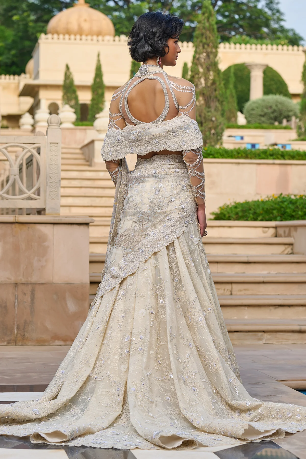 Floral Embroidered Fishtail Lehenga - Image 4