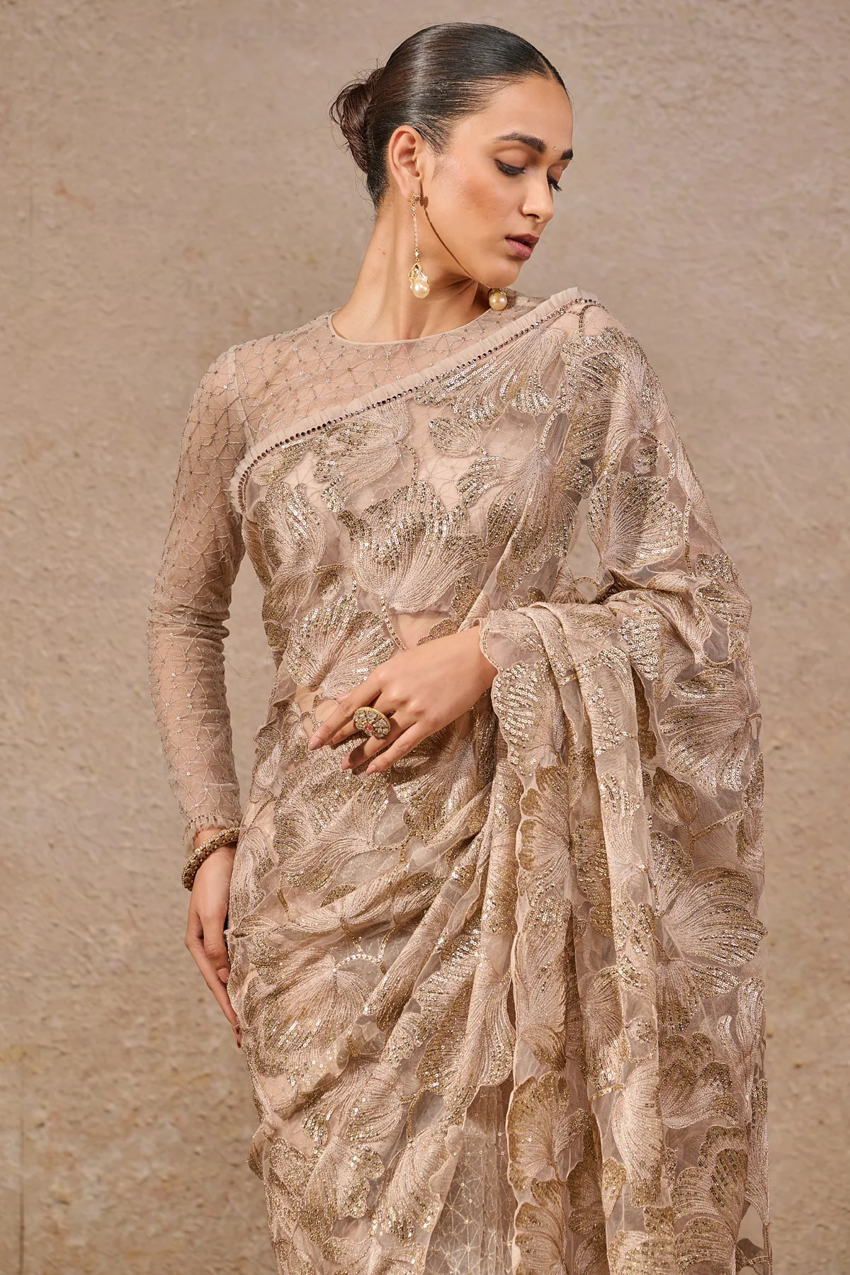Floral Embroidered Saree - Image 3