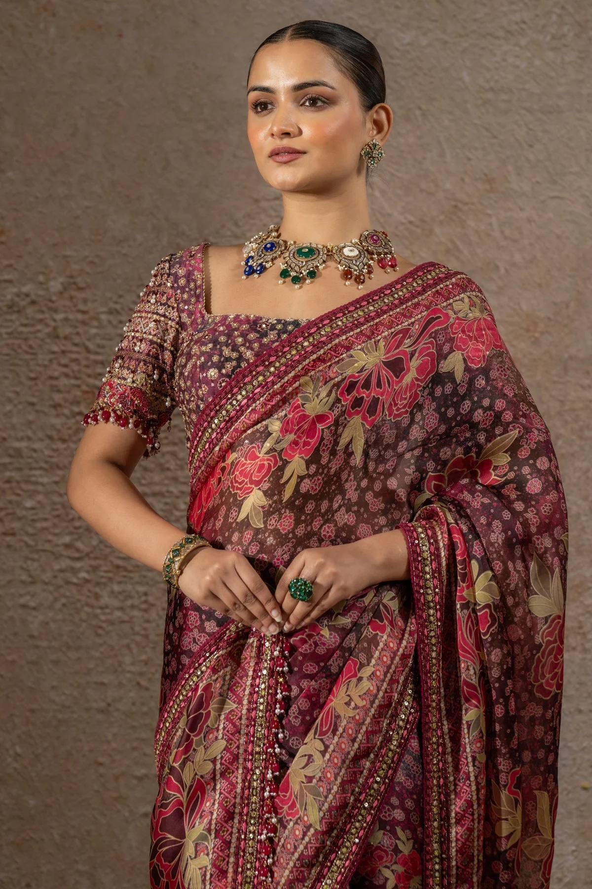 Floral Organza Saree - Image 5