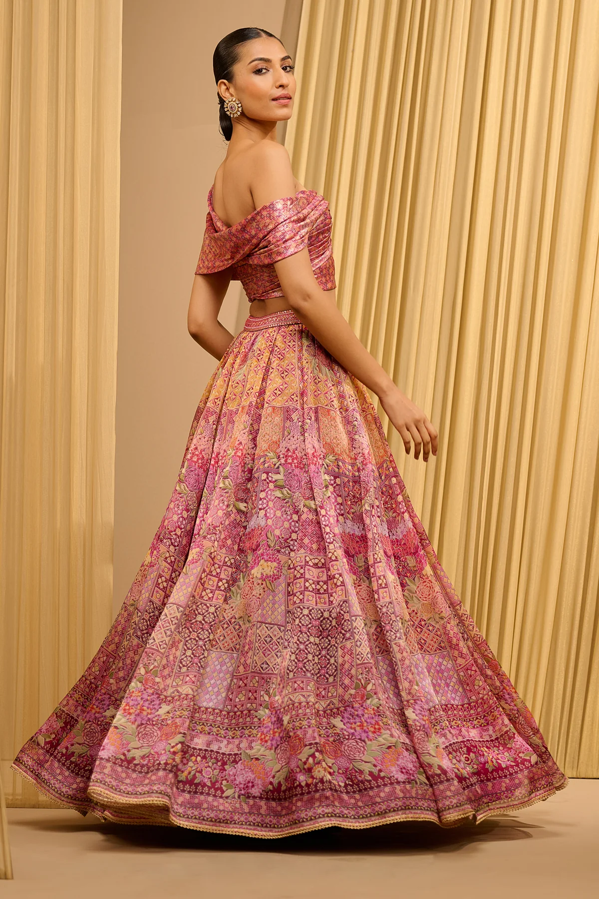 Foil Jersey Printed Lehenga With Draped Blouse - Image 2