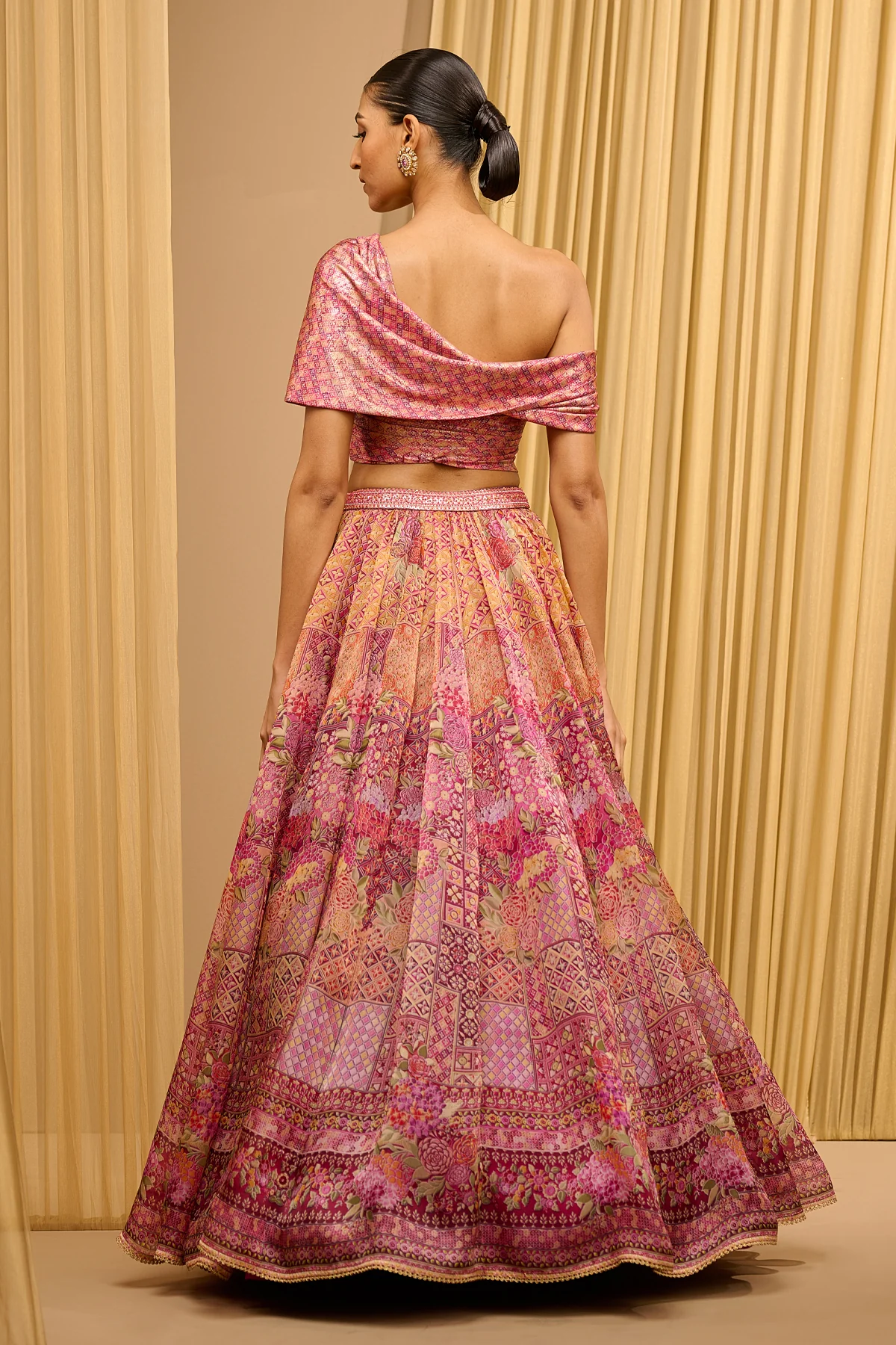Foil Jersey Printed Lehenga With Draped Blouse - Image 5