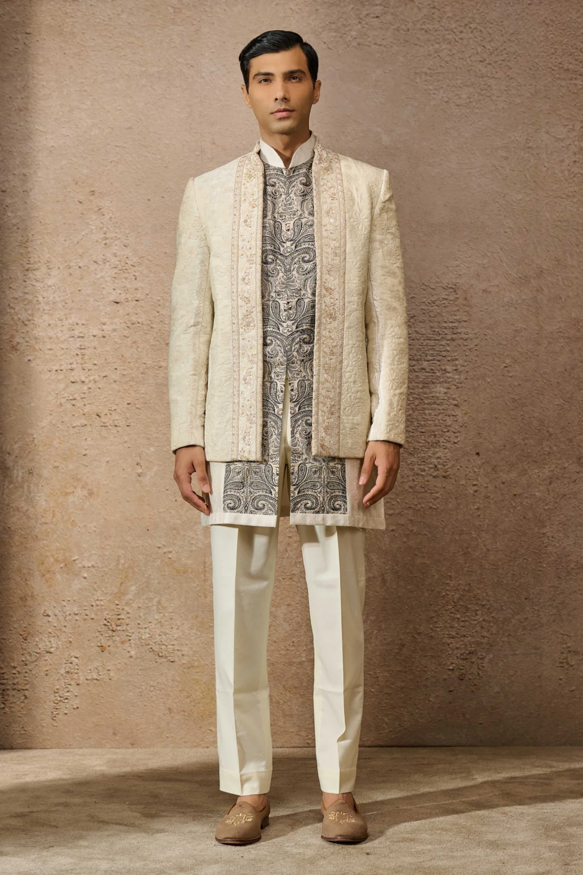 Front Open Floral Bandgala Set