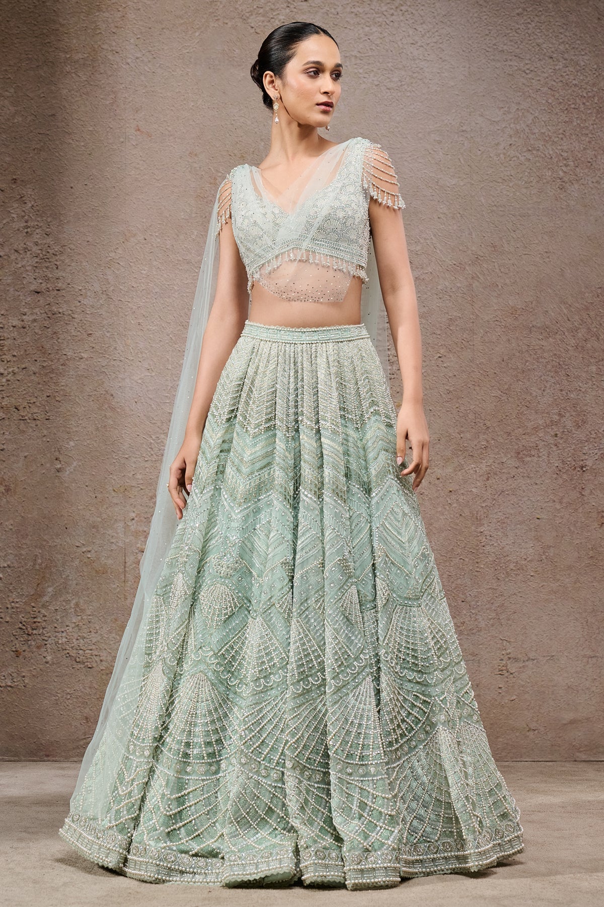 Geometric Embroidered Lehenga With Drape - Image 2