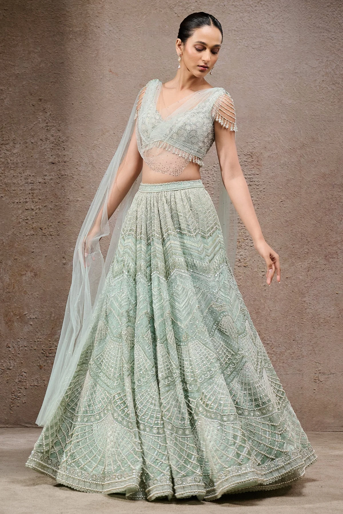 Geometric Embroidered Lehenga With Drape - Image 3