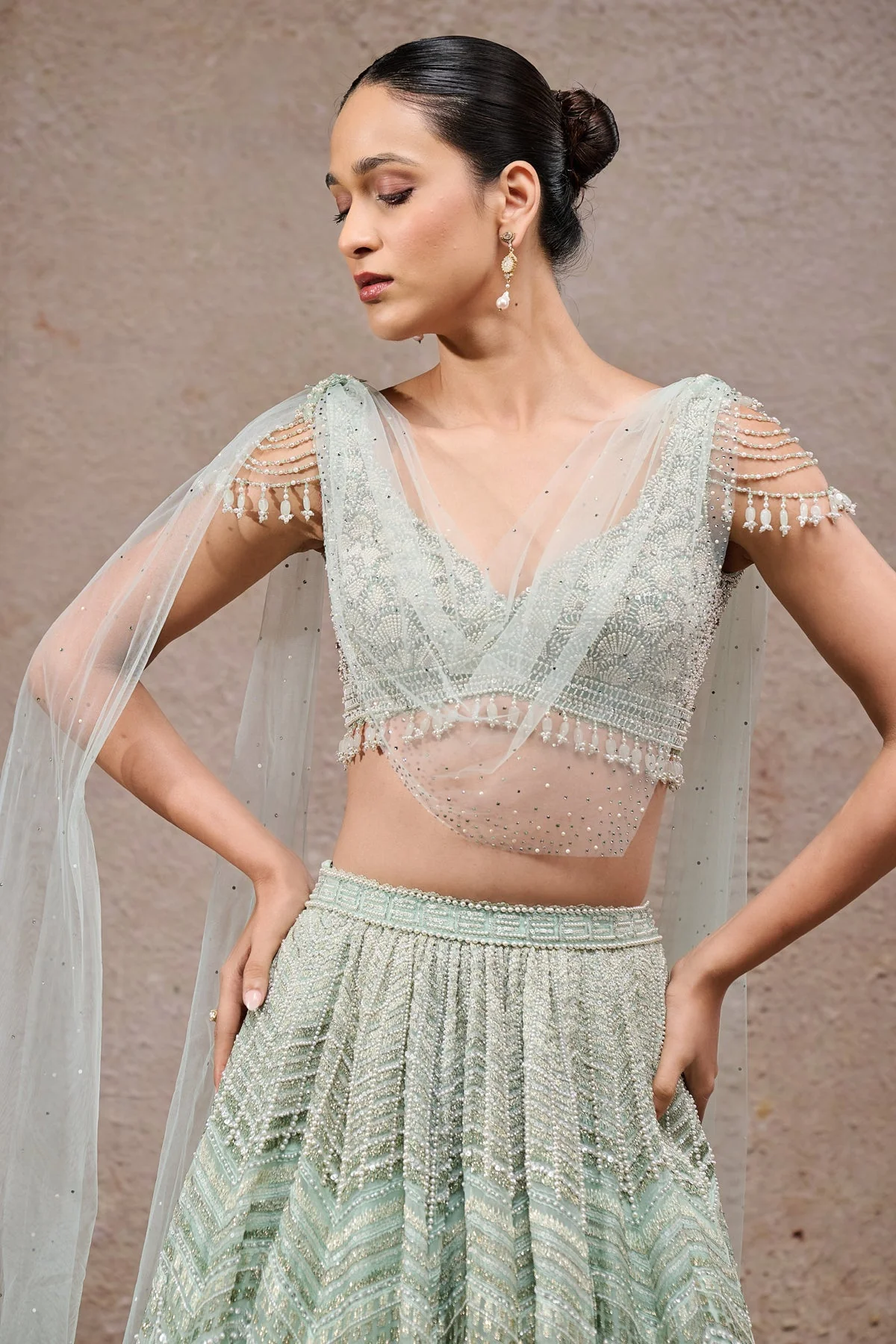 Geometric Embroidered Lehenga With Drape - Image 4
