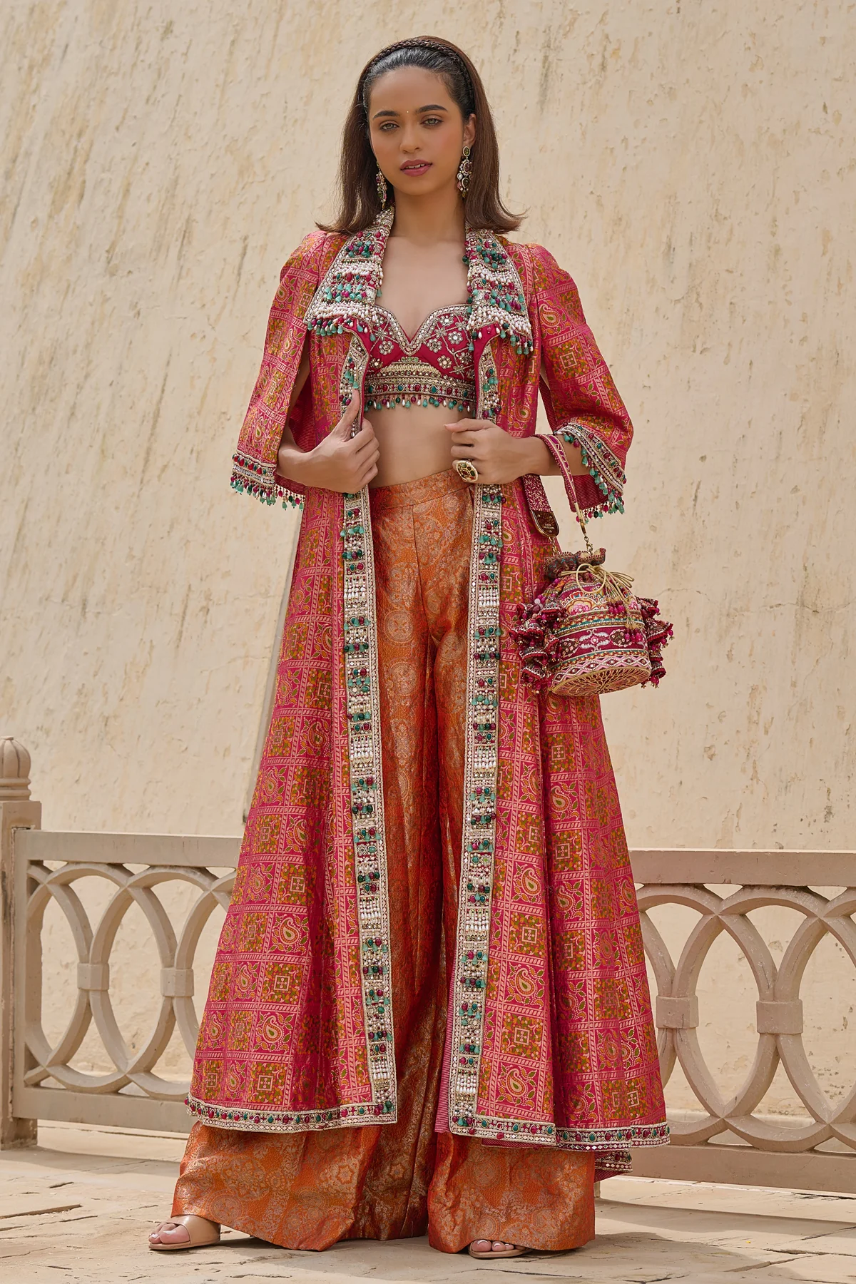 Gharchola Embroidered Jacket Set - Image 2