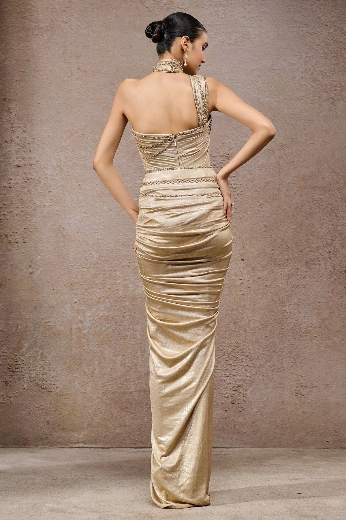 Gold Chain Draped Bodysuit & Skirt - Image 7