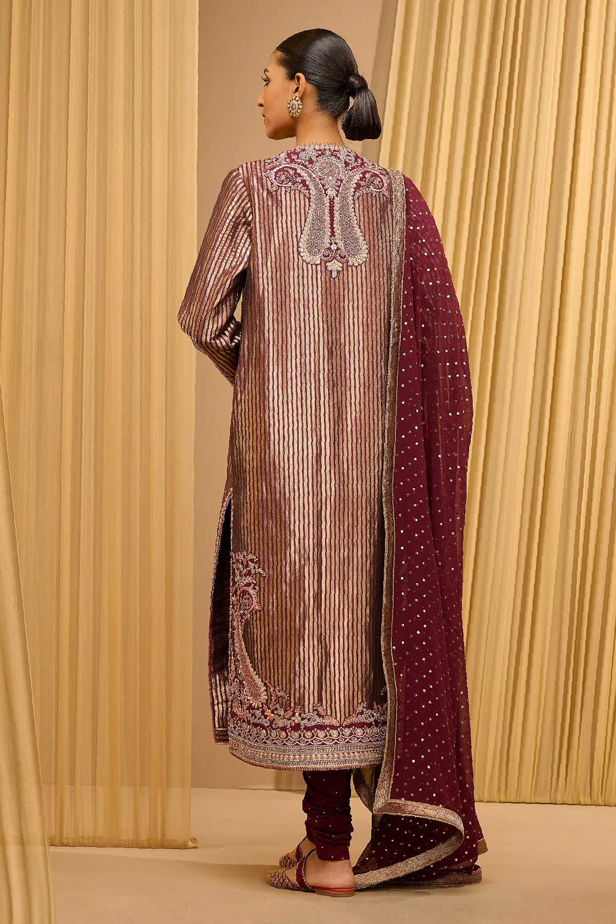Hand Embroidered Brocade Kurta With Dupatta & Churidar - Image 4
