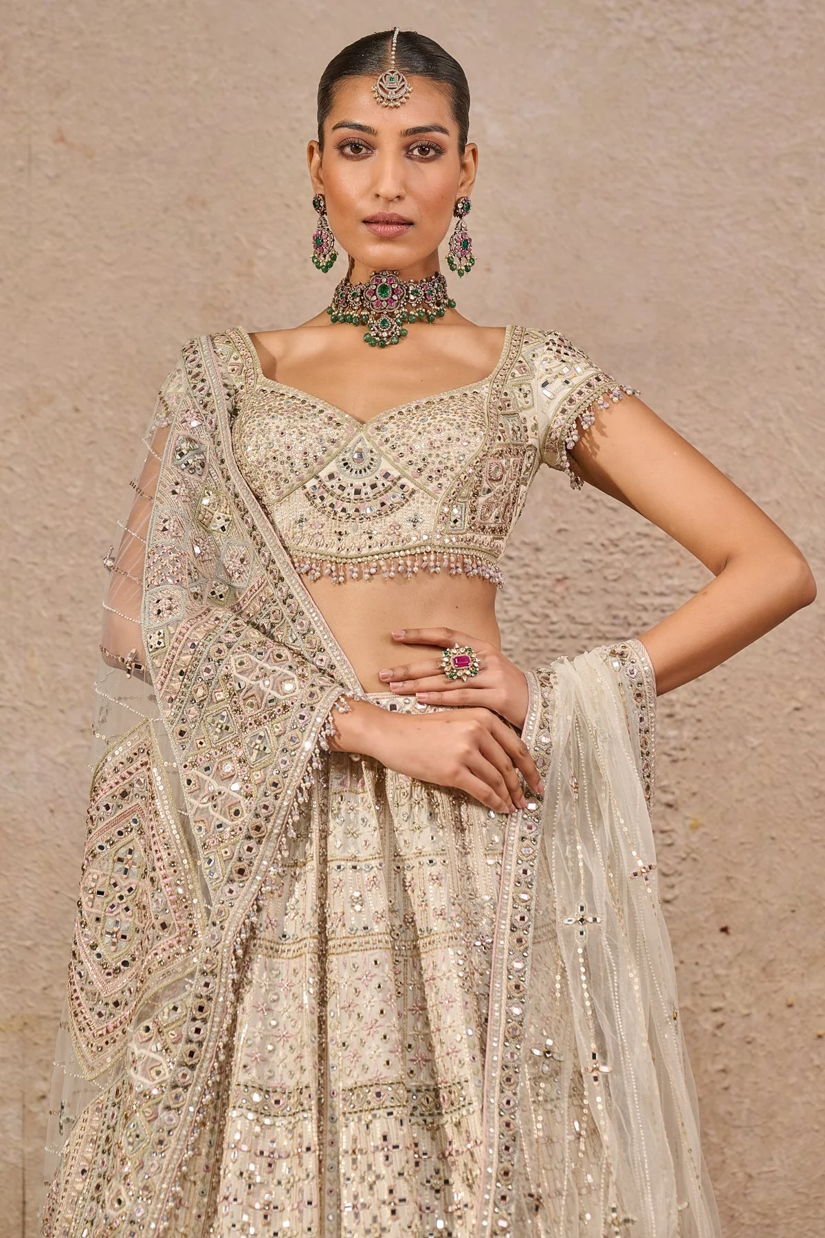 Hand Embroidered Mirror Work Lehenga - Image 2