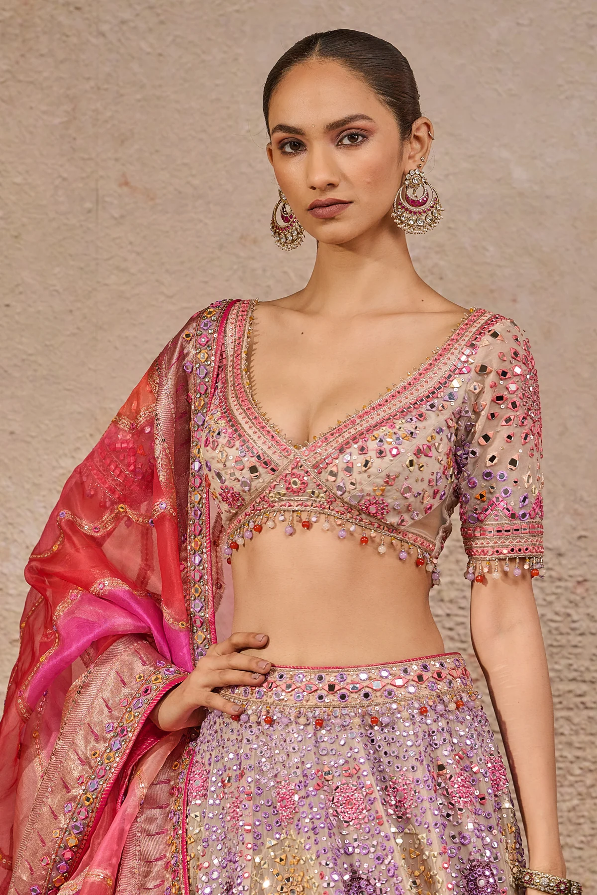 Hand Embroidered Mirror Work Lehenga - Image 2