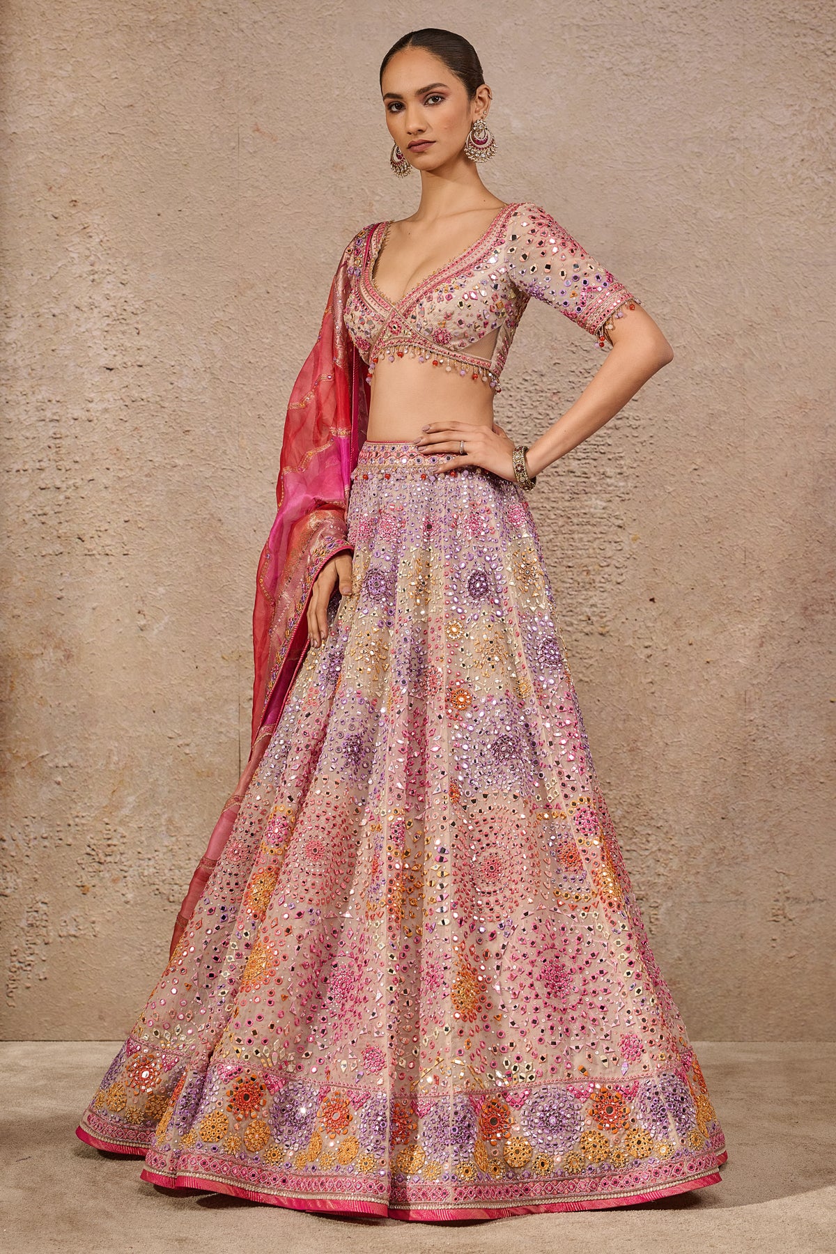 Hand Embroidered Mirror Work Lehenga - Image 3