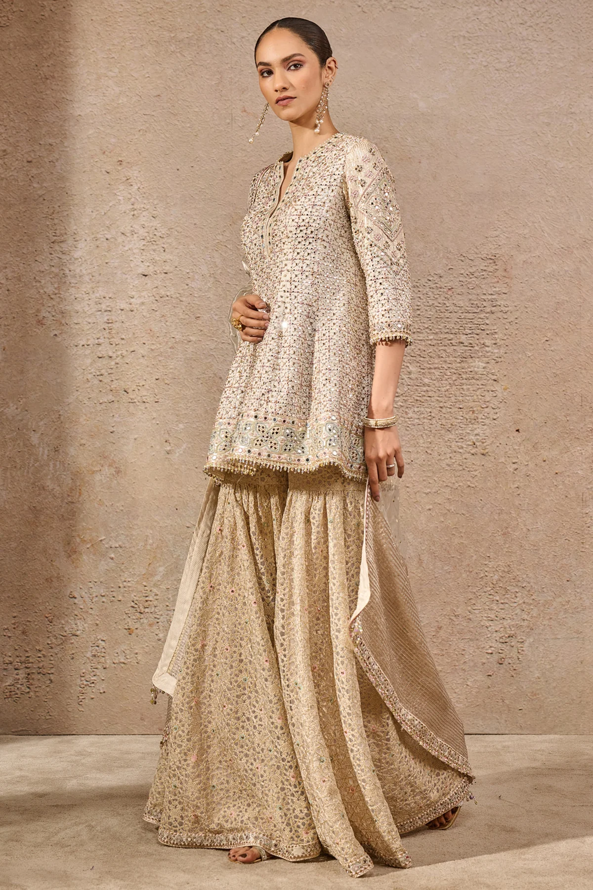 Hand Embroidered Mirror Work Sharara Set - Image 3
