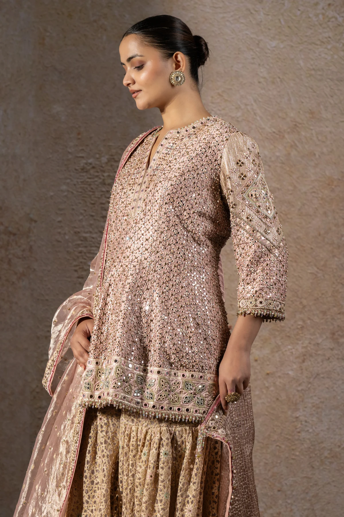 Hand Embroidered Mirror Work Sharara Set - Image 3