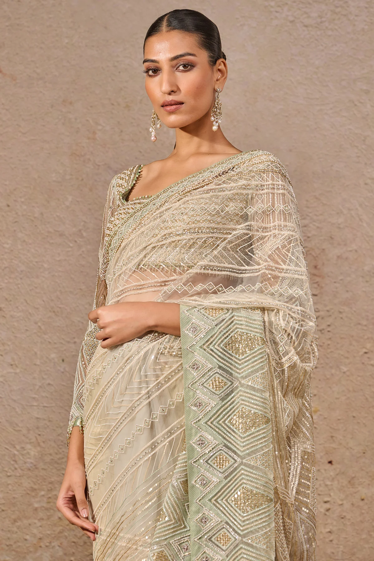 Hand Embroidered Resham & Sequin Saree - Image 4