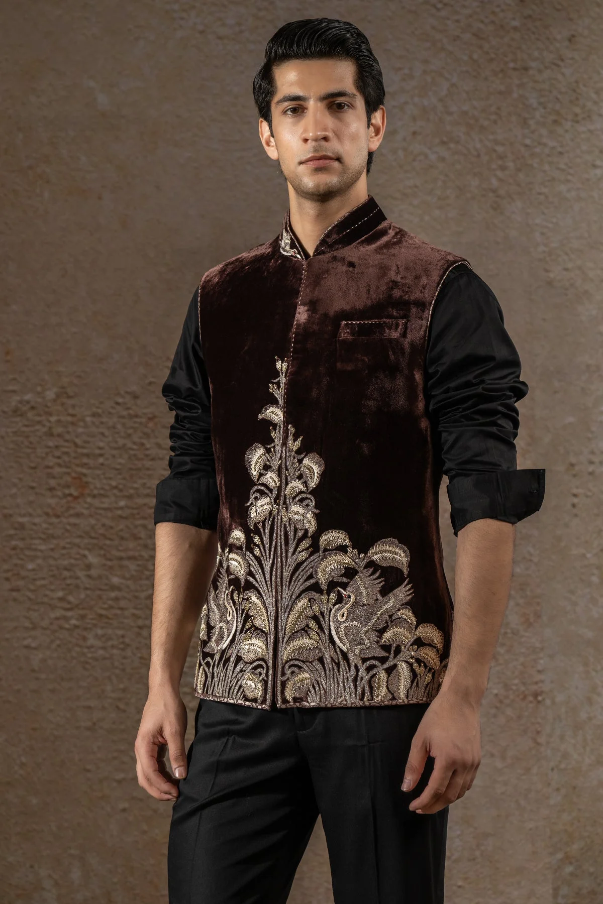 Hand- Embroidered Velvet Waistcoat Set - Image 2