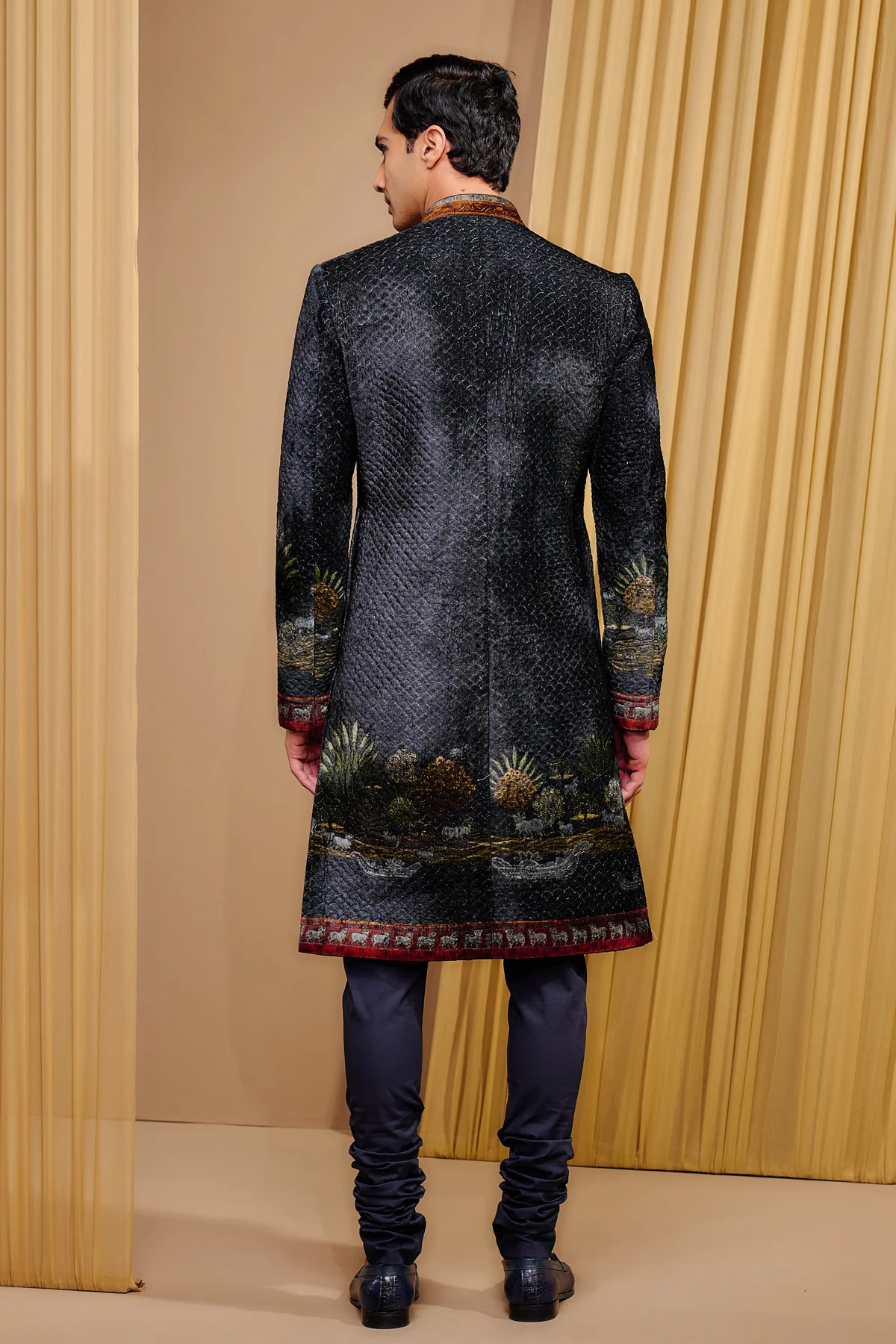 Indo Western Floral Sherwani Set - Image 4