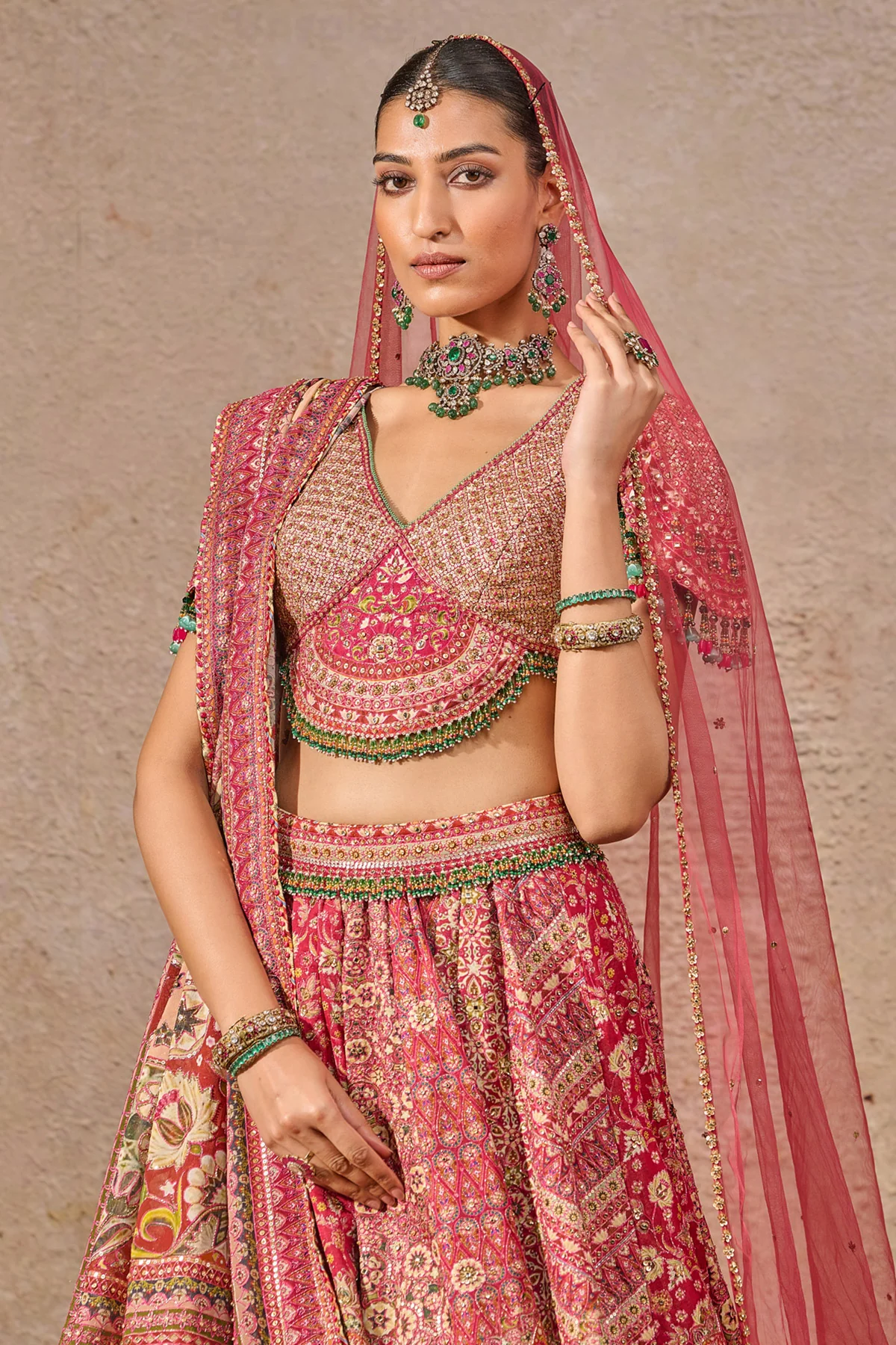 Kashida Embroidered Bridal Lehenga - Image 3