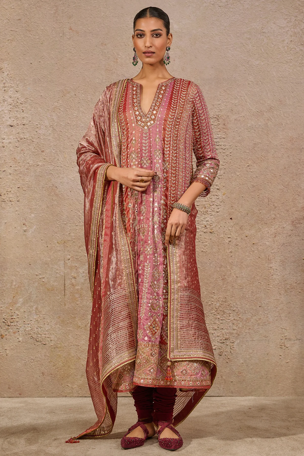 Kashida Mirror Work Kurta Set