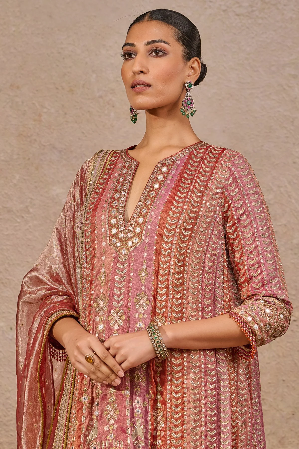 Kashida Mirror Work Kurta Set - Image 3