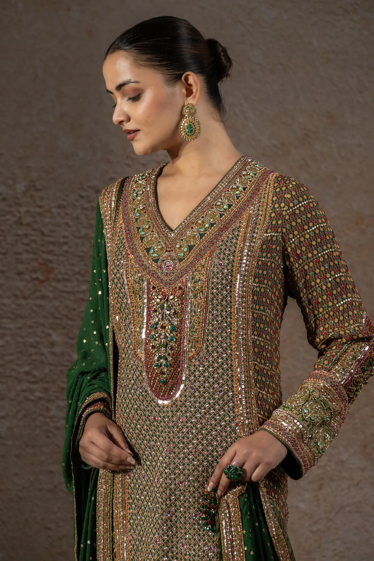 Navratna Bejewelled Kurta Churidar Set - Image 3