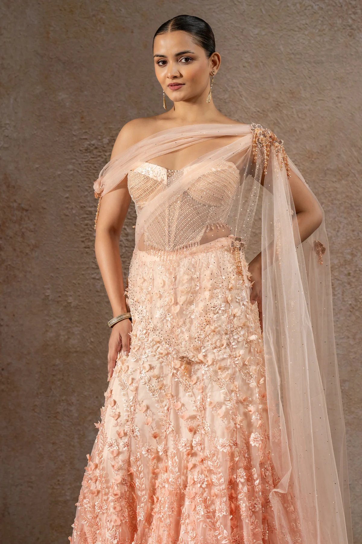 Pearl Embroidered Lehenga Saree - Image 3