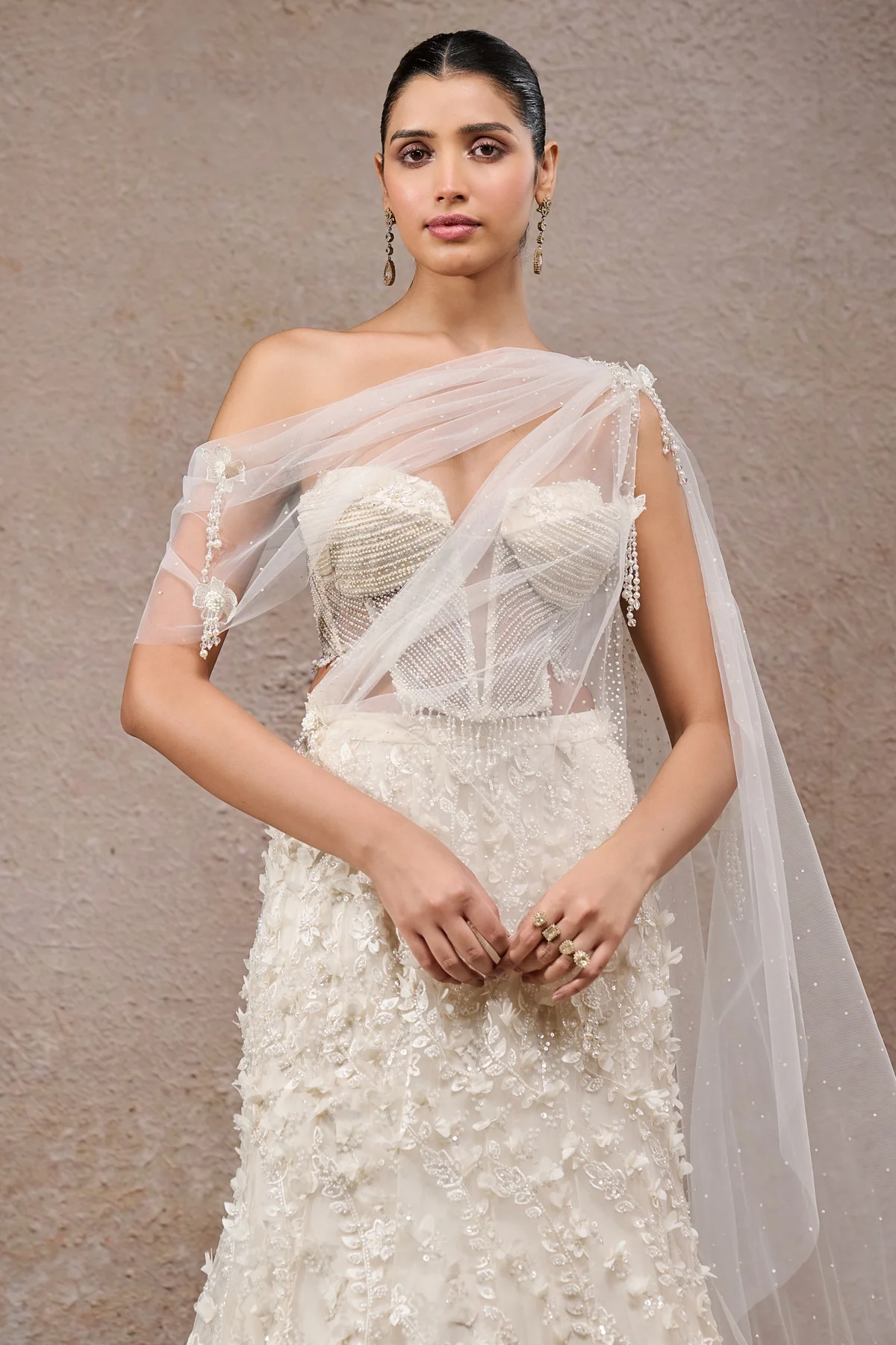 Pearl Embroidered Lehenga Saree - Image 3