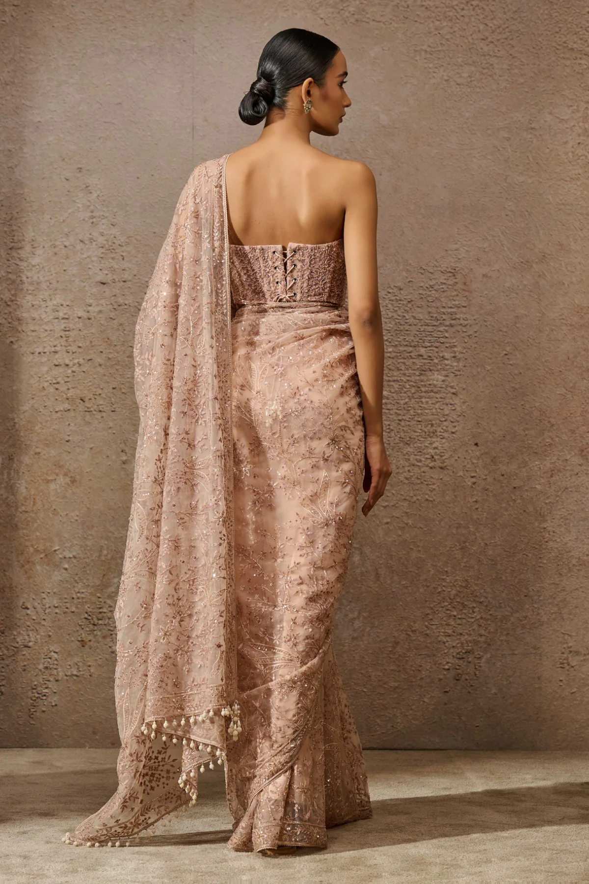 Pearl & Sequin Hand Embroidered Saree - Image 4