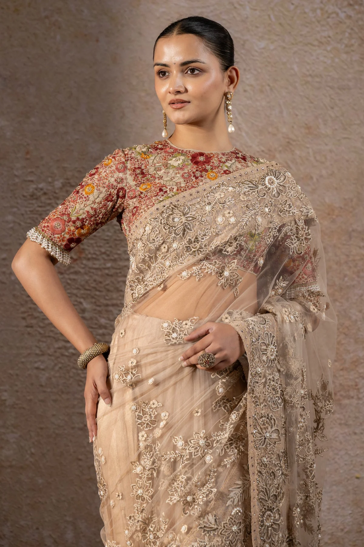 Resham Embroidered Saree - Image 3