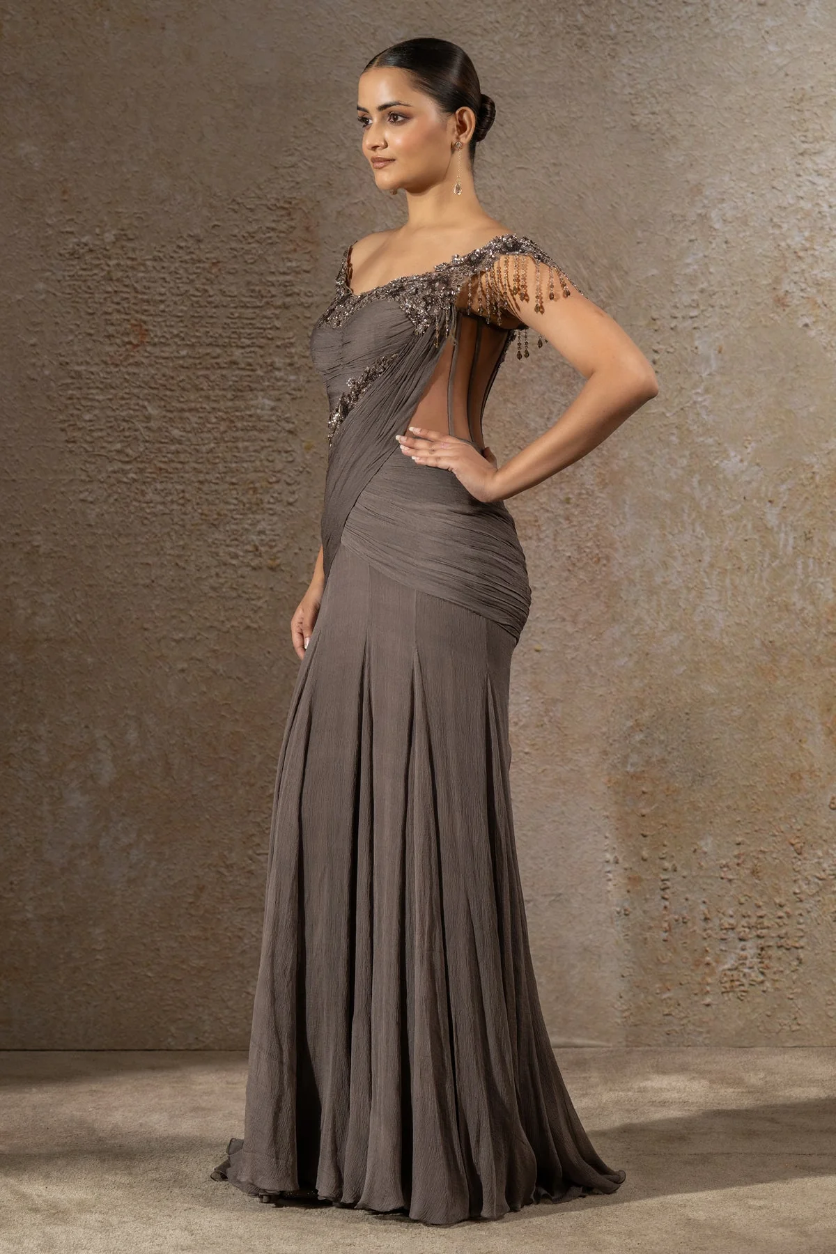 Sequin Embroidered Chiffon Gown - Image 3