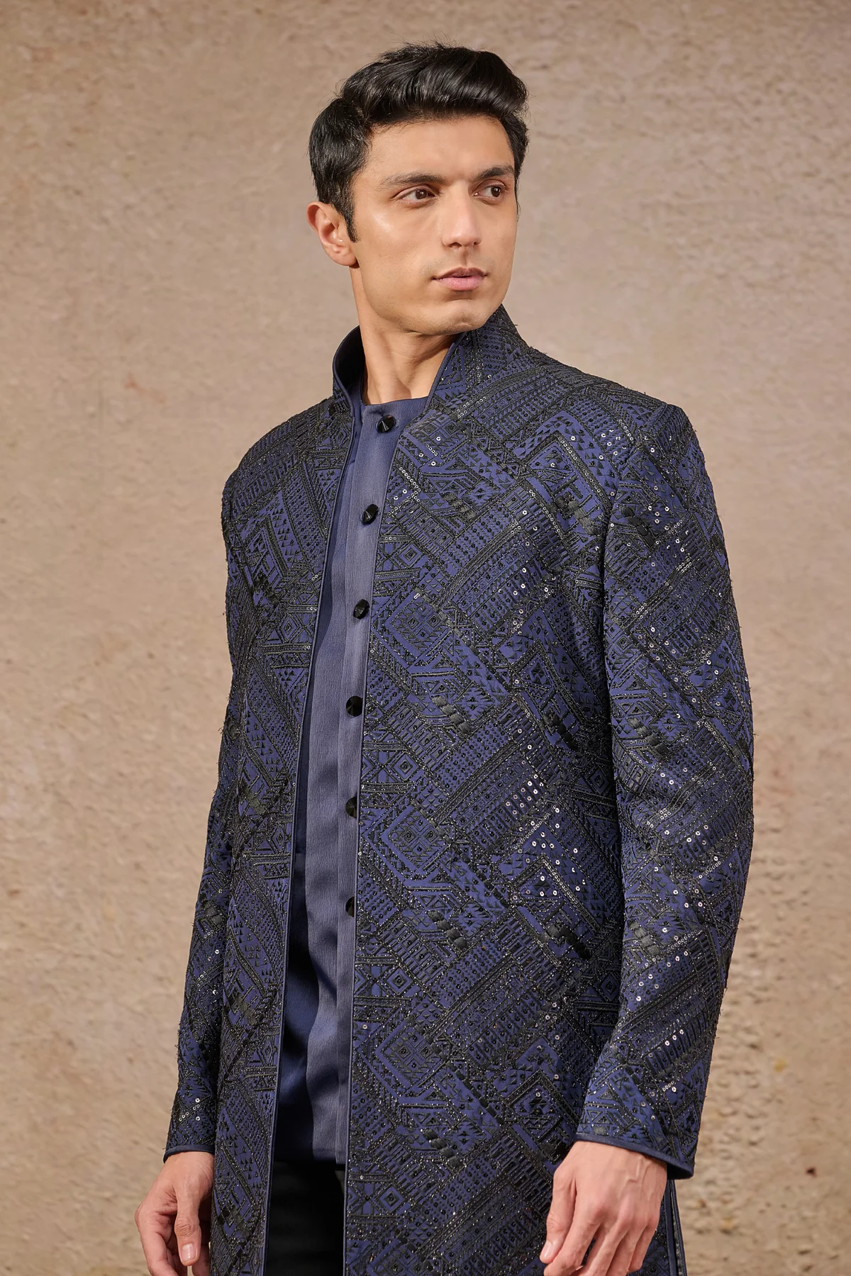 Sequin Embroidered Cocktail Sherwani - Image 3