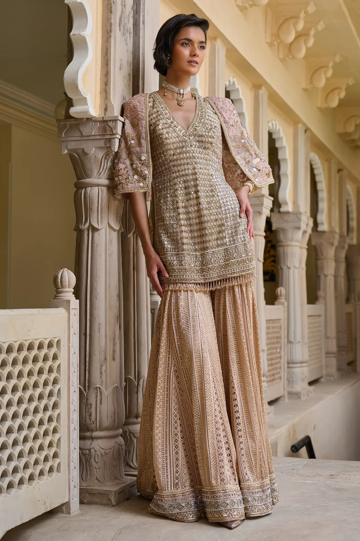 Sequin Embroidered Kurti-Sharara Set