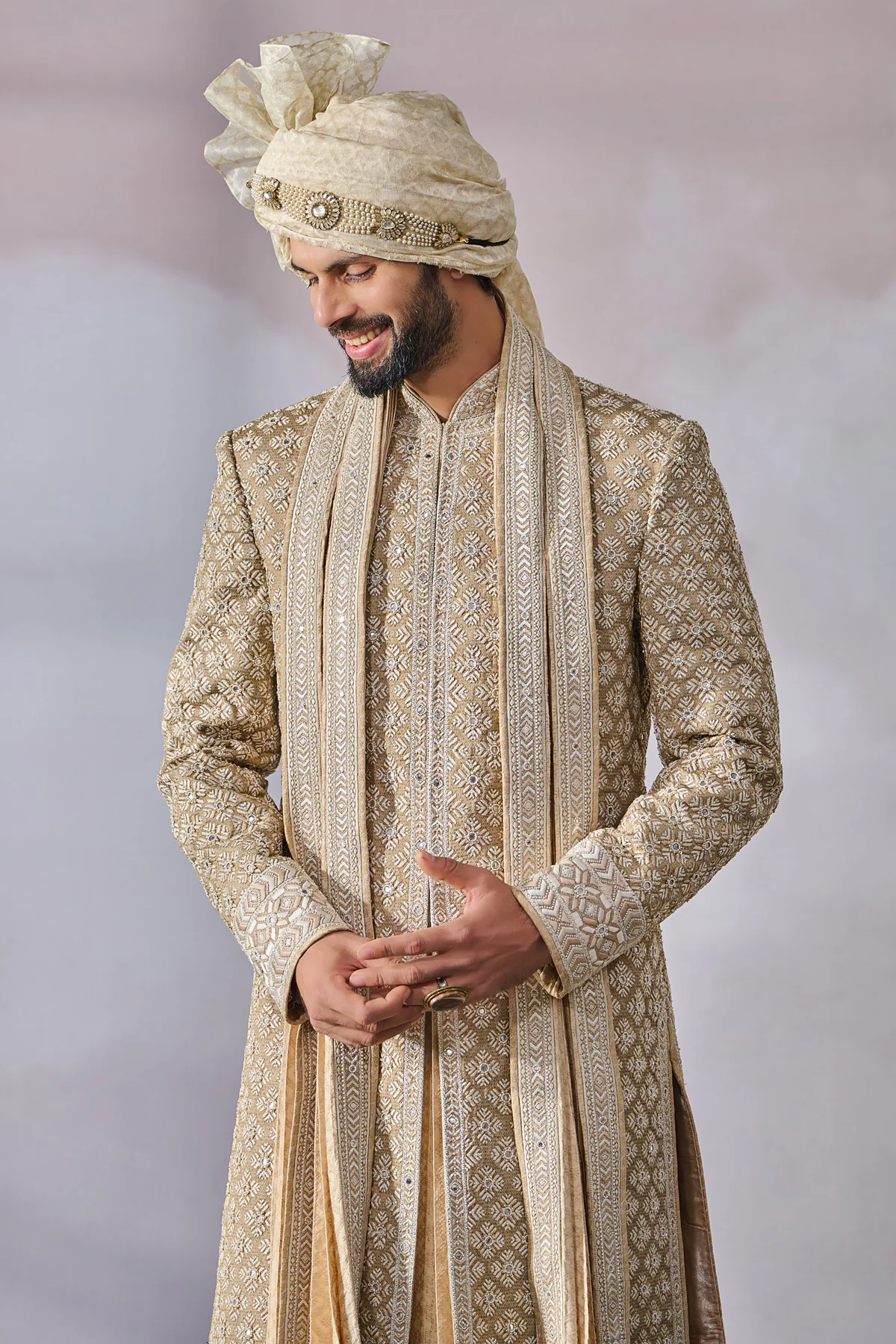 Sherwani , Kurta , Churidar , Stole , Kamarbandh , Safa , Jutti Fabric - Image 3