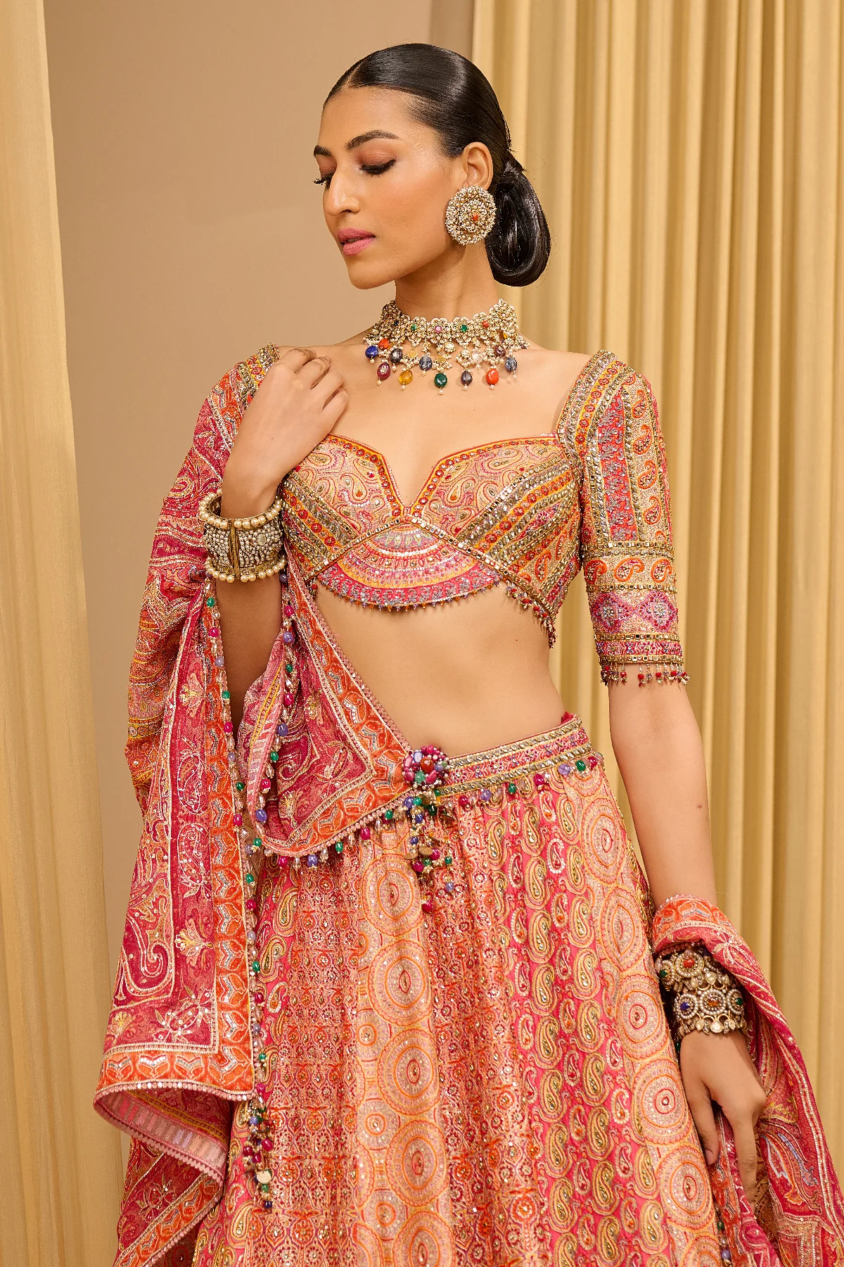 Signature Hand Embroidered Kashida Lehenga - Image 4