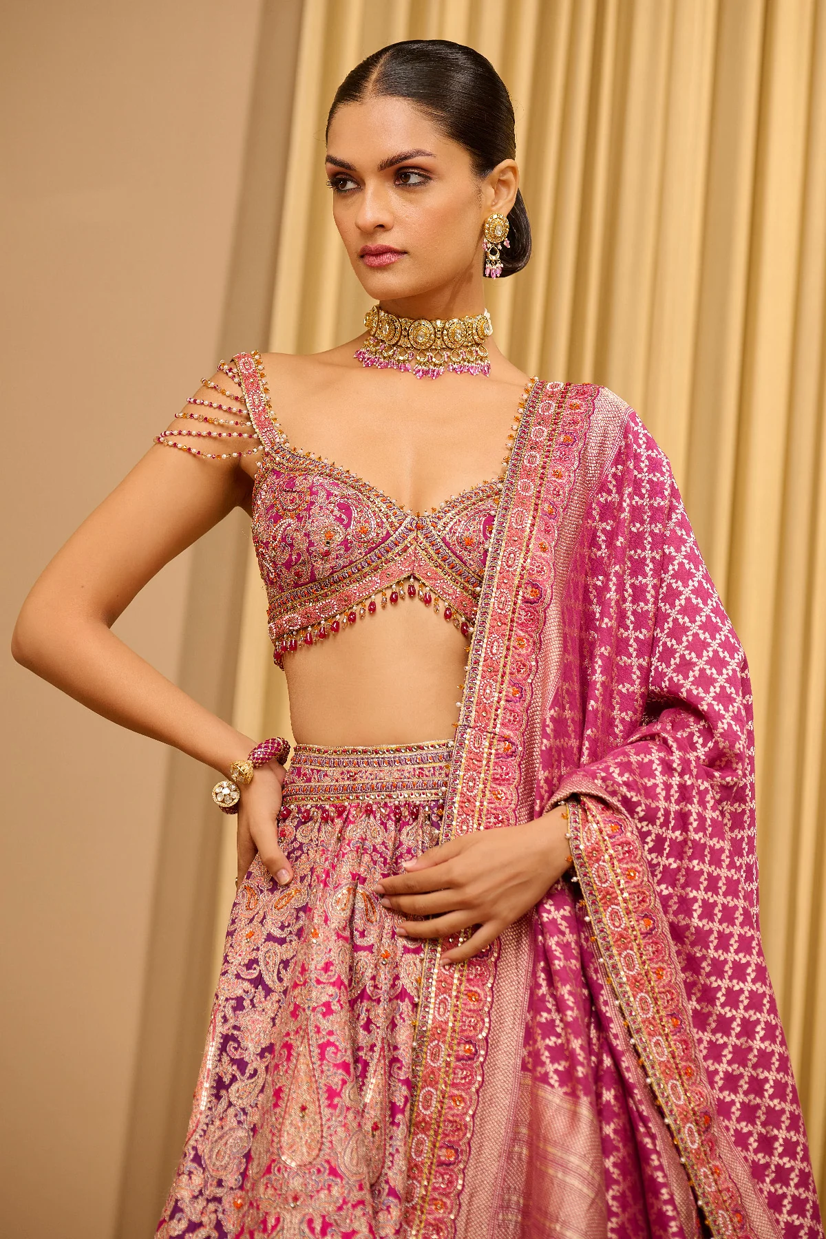 Signature Hand Embroidered Kashida Paisley Lehenga - Image 5