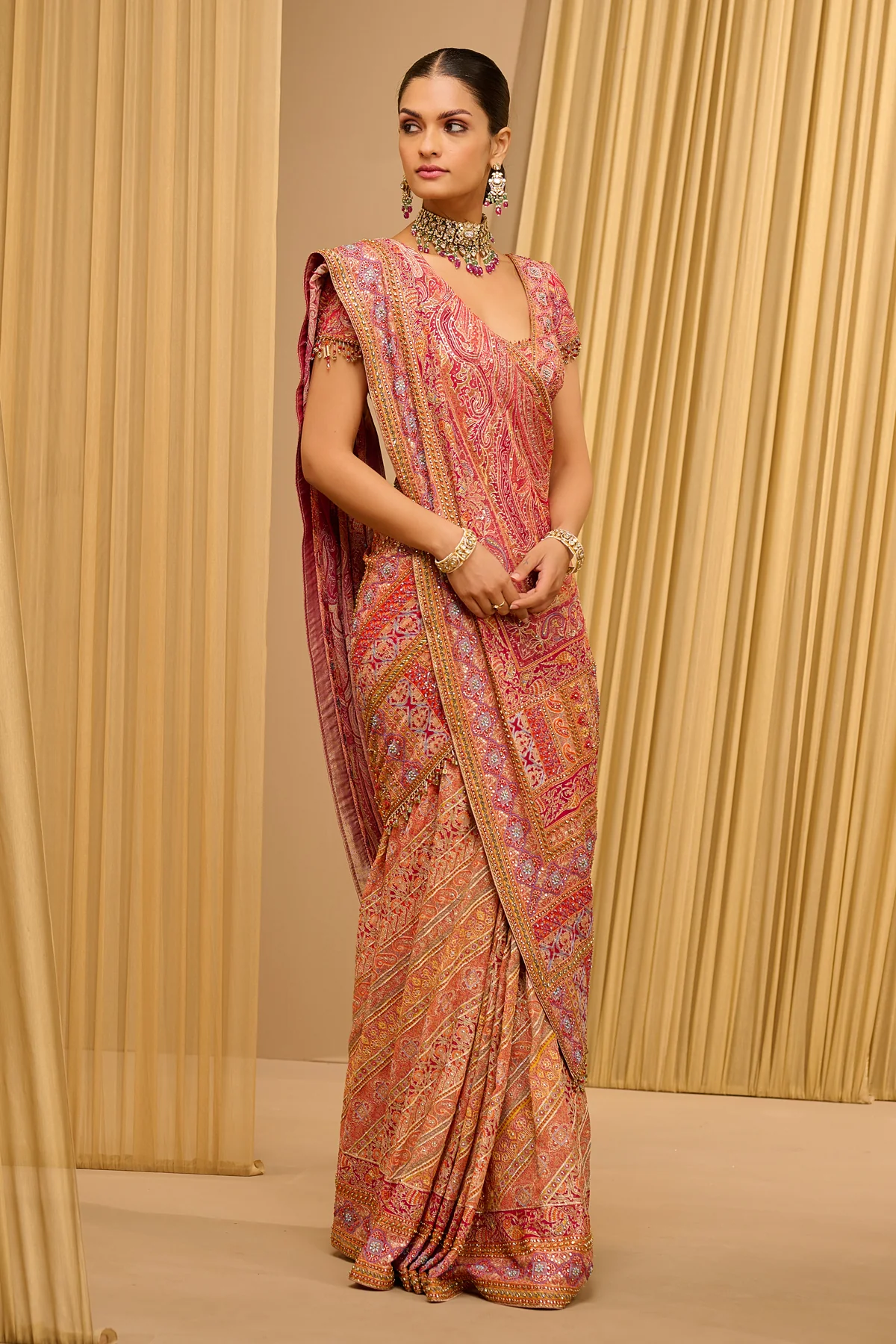 Signature Hand Embroidered Kashida Paisley Saree - Image 2