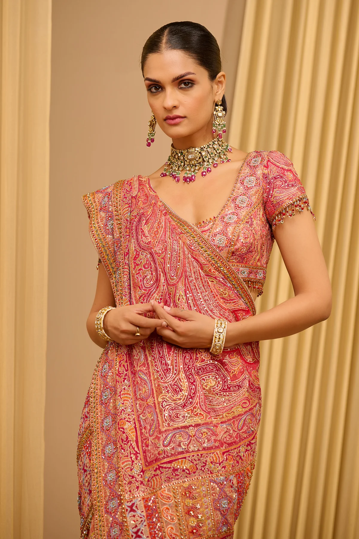 Signature Hand Embroidered Kashida Paisley Saree - Image 5