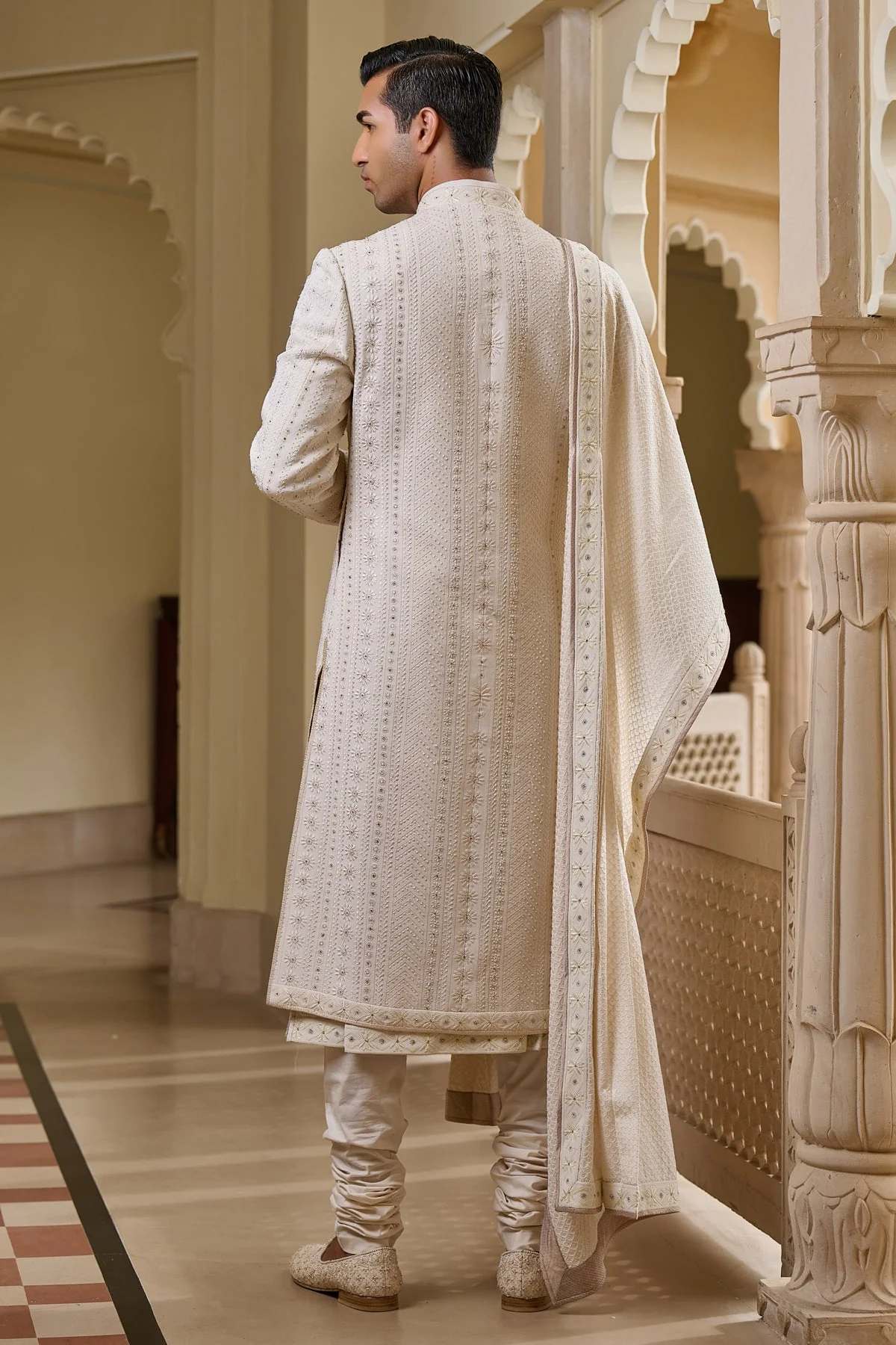 Tonal Chikankari Sherwani Set - Image 6